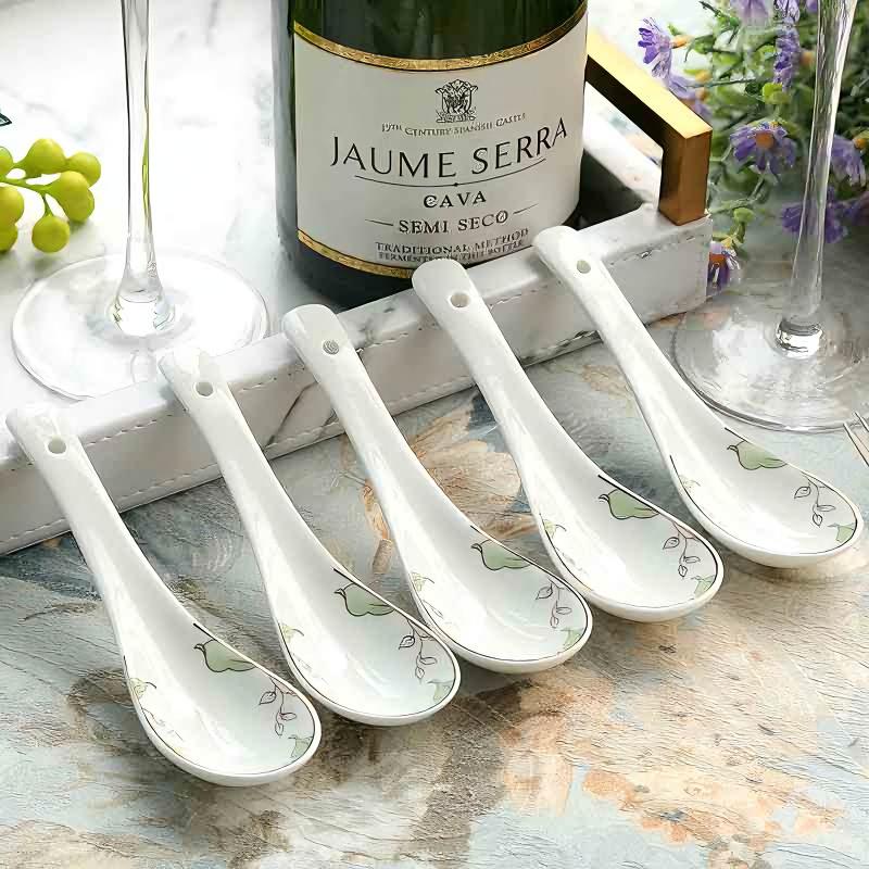 4pcs, bone china decorative rice spoons, gold bordered decor, ceramic japanese kitchen tool accessories, coffee dessert scoop