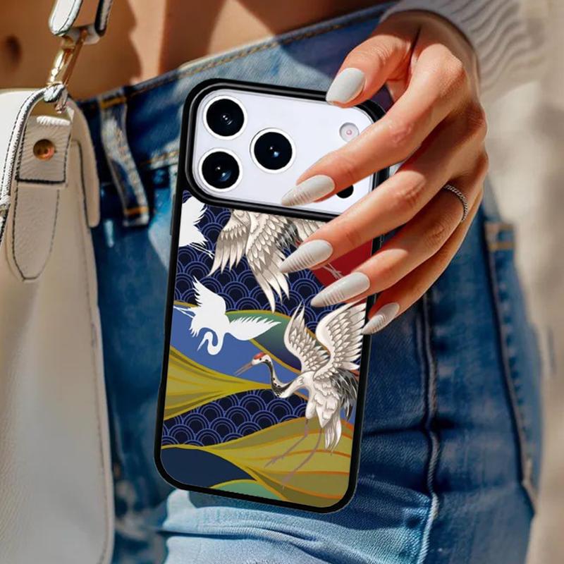 Red Sun Japanese Flying Crane Phone Case For iPhone 17 Air 14 15 13 12 Max Cover For Apple 16e 11 Pro Max Plus Coque