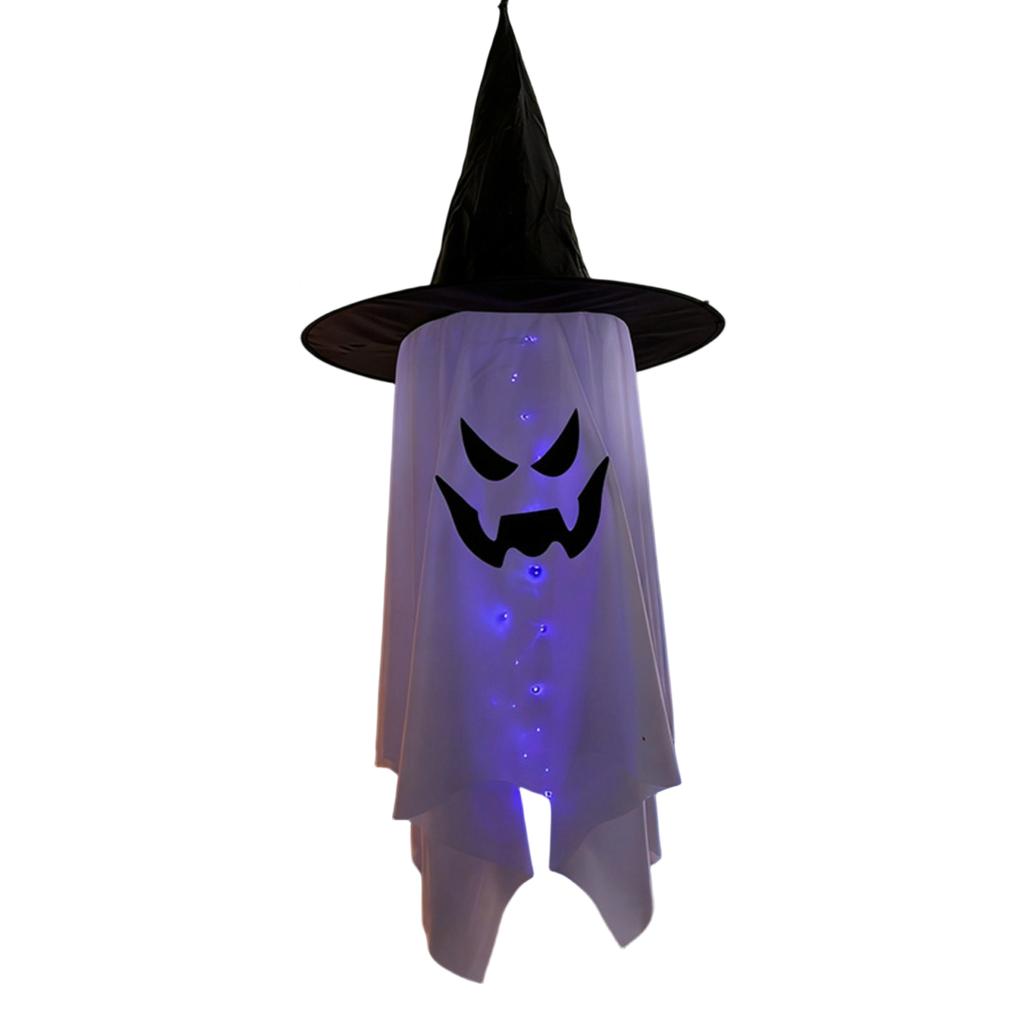 Halloween Hanging Ghost Decoration with Witch Hat and LED Lights for Indoor Outdoor Party Haunted House Yard Hanging Decor
