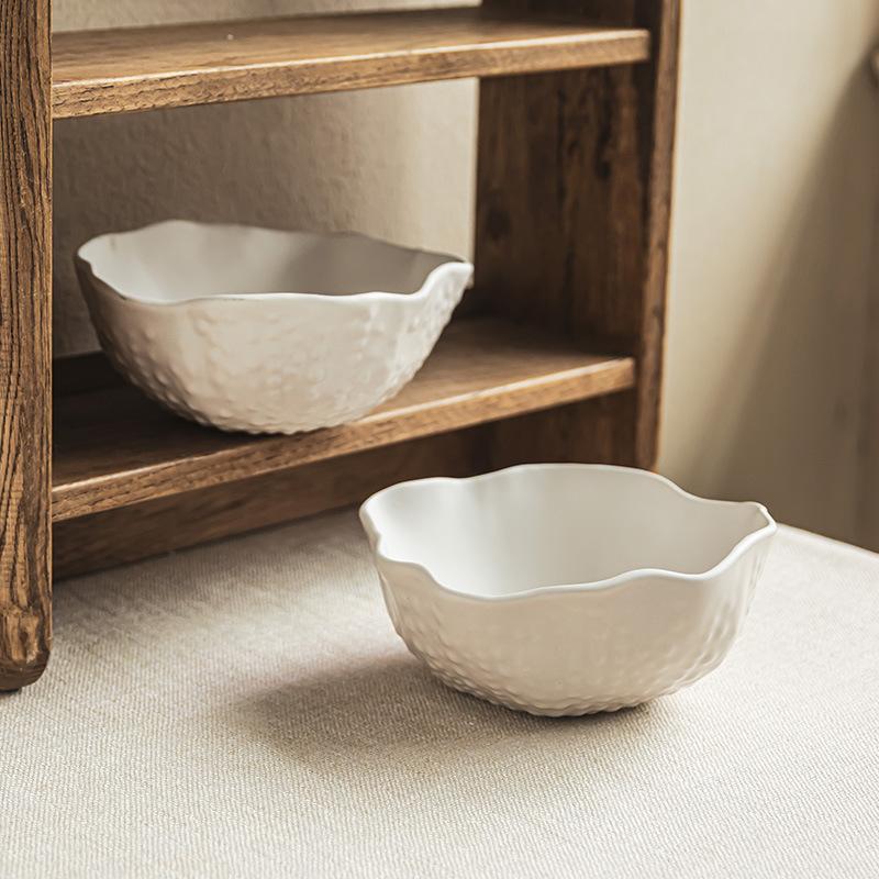 Minimalist Irregular Bowl Household Noodle Bowl Solid Color Tableware Bowl Floating Beads Ceramic Bowl Creative Special-Shaped Bowl Salad Bowl