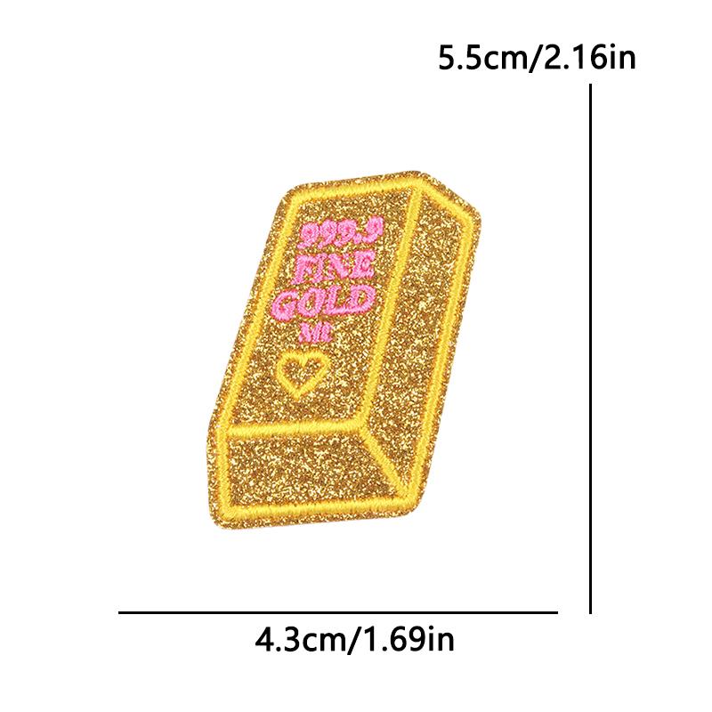 Money Changer Glitter Embroidery Iron On Patches For Clothes Shiny Gold Letter Wealth Affirmation Y2K Style Clothing Decor Badge