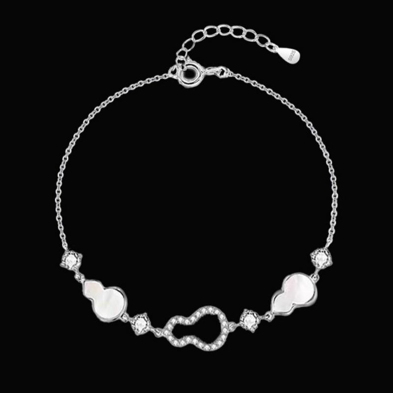 S925 Sterling Silver Gourd Bracelet Mother - of - Pearl Rhinestone Elegant New Chinese Style