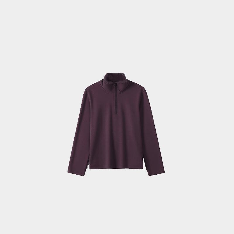 

Women s Silk & Australian Wool Half-Zip Top - Lambswool Stand Collar, Slim Fit, Warm Autumn/Winter Base Layer Outerwear M эбеновый/фиолетовый