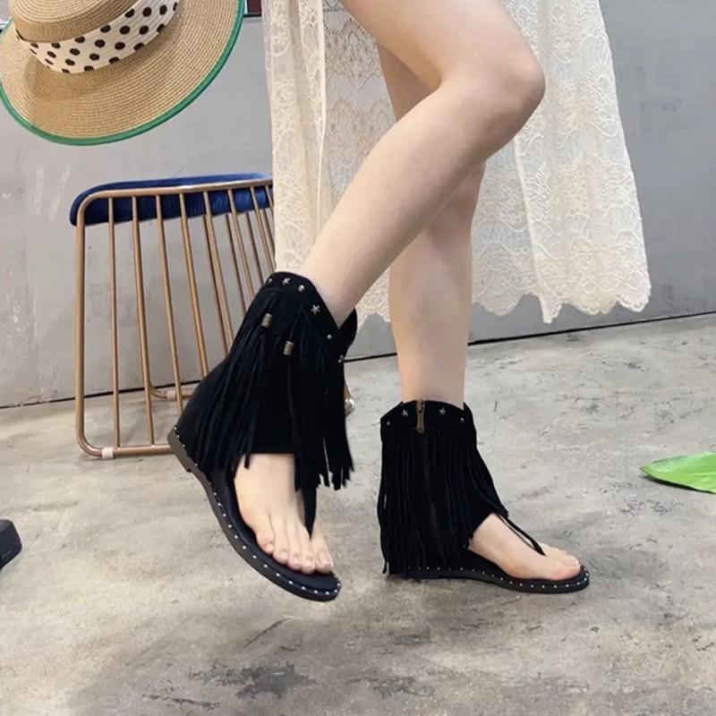 

Rivet Herringbone Clip Sandals Women 2026 Summer Open Toe Side Zip Flat Roman Sandal Boots Casual Western Botas Womens Shoes 39 чорний