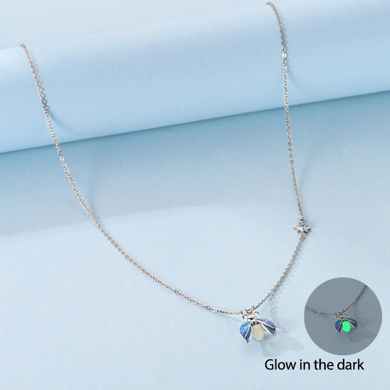 925 Silver Luminous Firefly Heart Shaped Zircon Pendant Necklace For Women Fashion Anniversary Birthday Jewelry Gifts