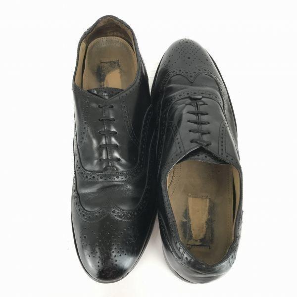 Made In Italy Vintage Goodyear Welt Full Brogue Decorative Nail Sole Wingtip Dress Shoes Size 27.0-27.5cm Black(USED)