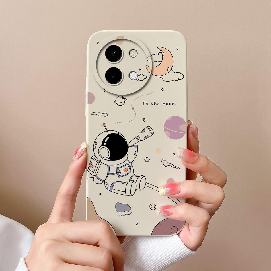 Phone Cover For Vivo Y200i Y38 Y28 T3x Bumper Lovely Pilot Astronaut Case Camera Protection Matte Liquid Soft Silicone Anti Drop Housing For Vivo Capa