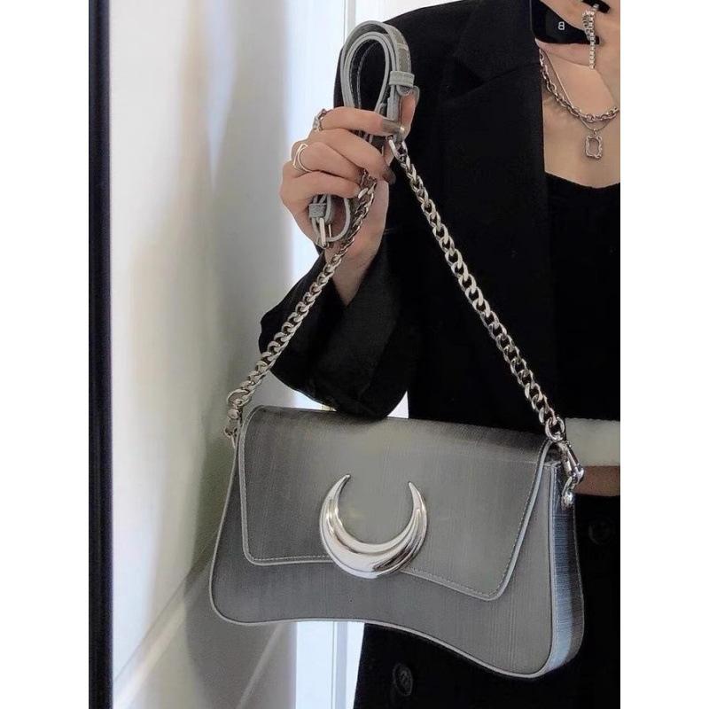 

Нишевая сумка-полумесяц на цепочке, сумка подмышку, женская 2025, новая модная женская сумка, многоцелевая сумка-багет, на плечо, сумка-мессенджер серый
