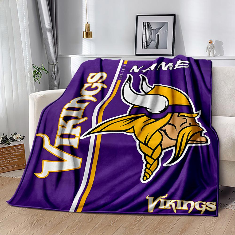 Minnesota Vikings Fan Gear Personalized Text Blanket Cozy Customizable Blanket Warmthful Decor Suitable for Office Seaside Couch Office Chair