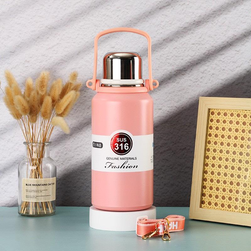 New 316 Stainless Steel Vacuum Thermos Cup Handle Portable Oblique Span Travel Pot Outdoor Large-capacity Sports Kettle