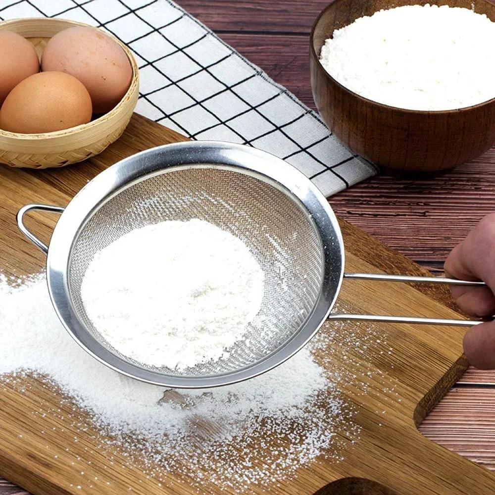 Stainless Steel Fine Mesh Flour Sifter with Handle Baking Sieve Strainer for Kitchen Cake Cookie Making