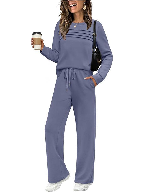 New autumn and winter European and American suits long-sleeved women's casual elastic waist trousers wide-leg trousers