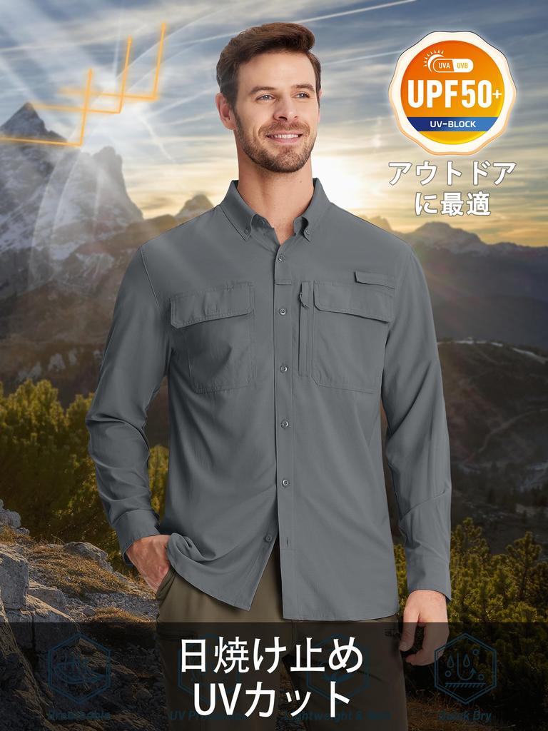 TACVASEN Tactical Plus Sizes Long Dark Size L Men's Shirt, Workwear, Mountaineering, Comfortable, Sweat-Wicking, Quick-Drying, Soft, Lightweight,