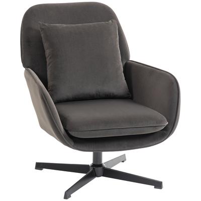Living Room Armchair, Padded Velvet Accent Armchair with Wide Seat, Cushion and Metal Structure, Dark Grey