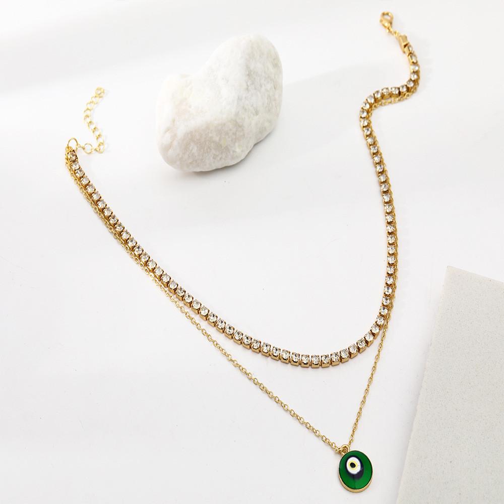 Moderne Elegante Grüne Augen Halskette Für Frauen Einzigartiges Geometrisches Mehrschichtiges Design