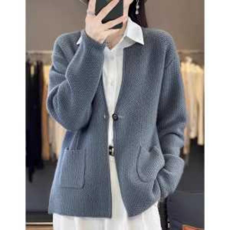 Autumn Winter New V-neck Long-sleeved Cardigan Niche Chic One-button Sweater Top
