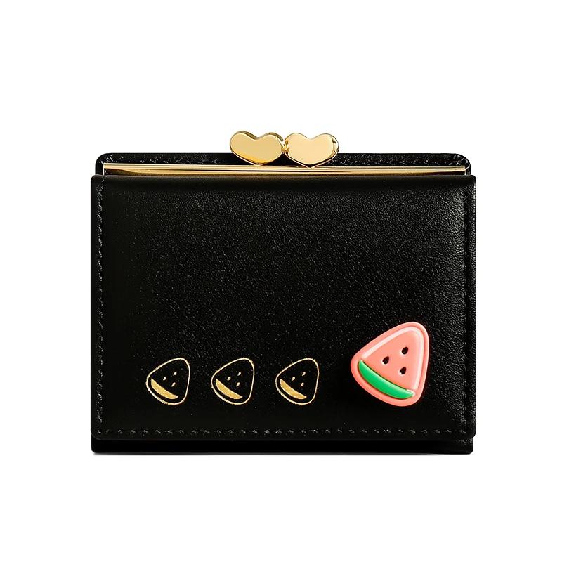 Süße kleine Leder-Taschengeldbörse für Damen Fruchtmuster Bifold Münzbörse Damen Mini Kurze Geldbörse Geldkartenhalter Clutch Bags
