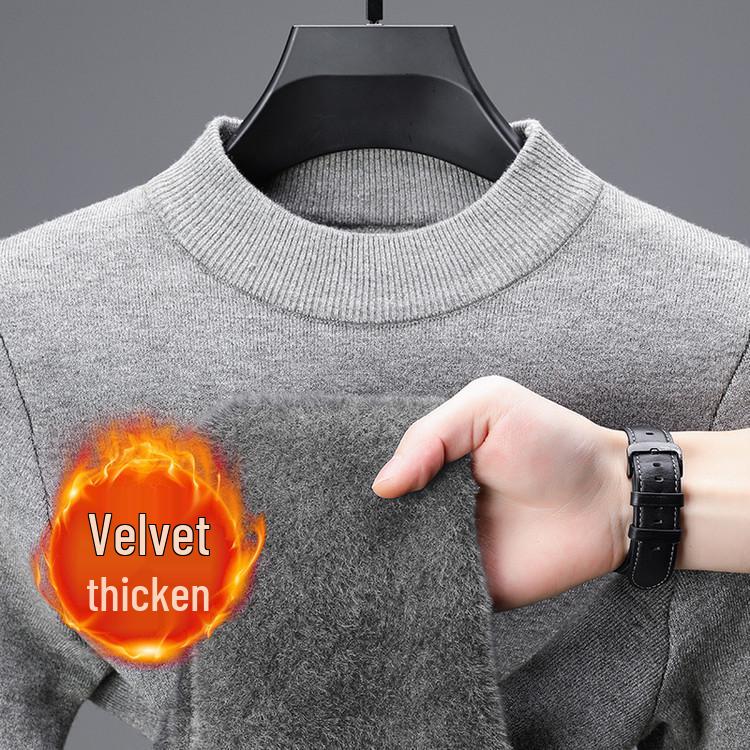 Men's Winter Velvet Pullover Sweater - Anti-Cold, Thick, Half-High Collar, Luxurious, Warm to -15°C