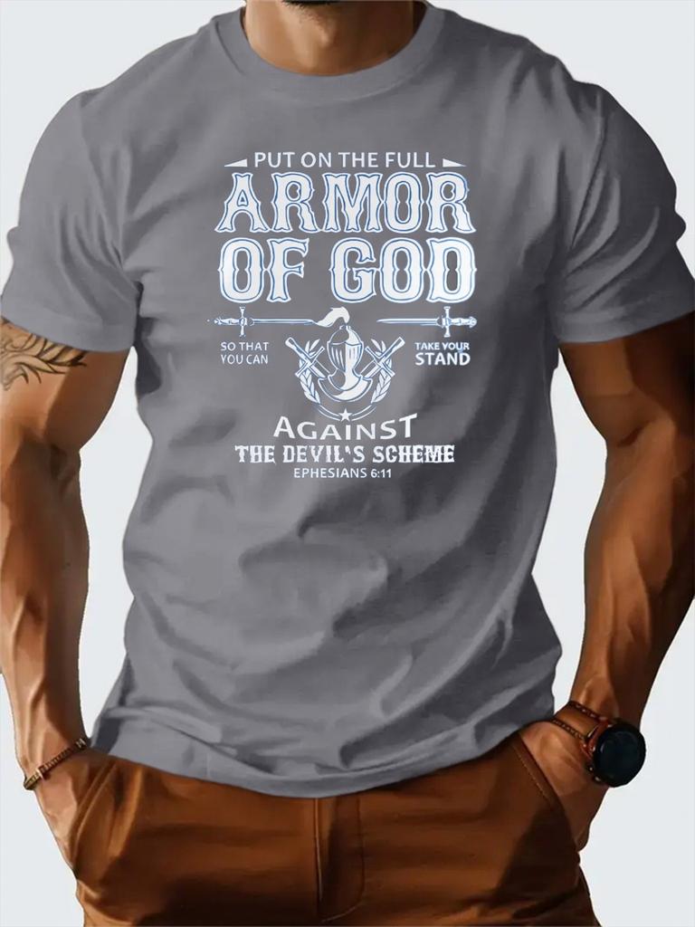 T Shirt for Man 100 Cotton Summer Armor of God Christian Graphic Tee Print Casual Slim Fit Round Neck Short Sleeved Tshirt Top