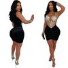 CY901108 European and American Women's Clothing Hot Diamond Mesh Stitching Velvet Hip-wrapped Short Sexy Dress