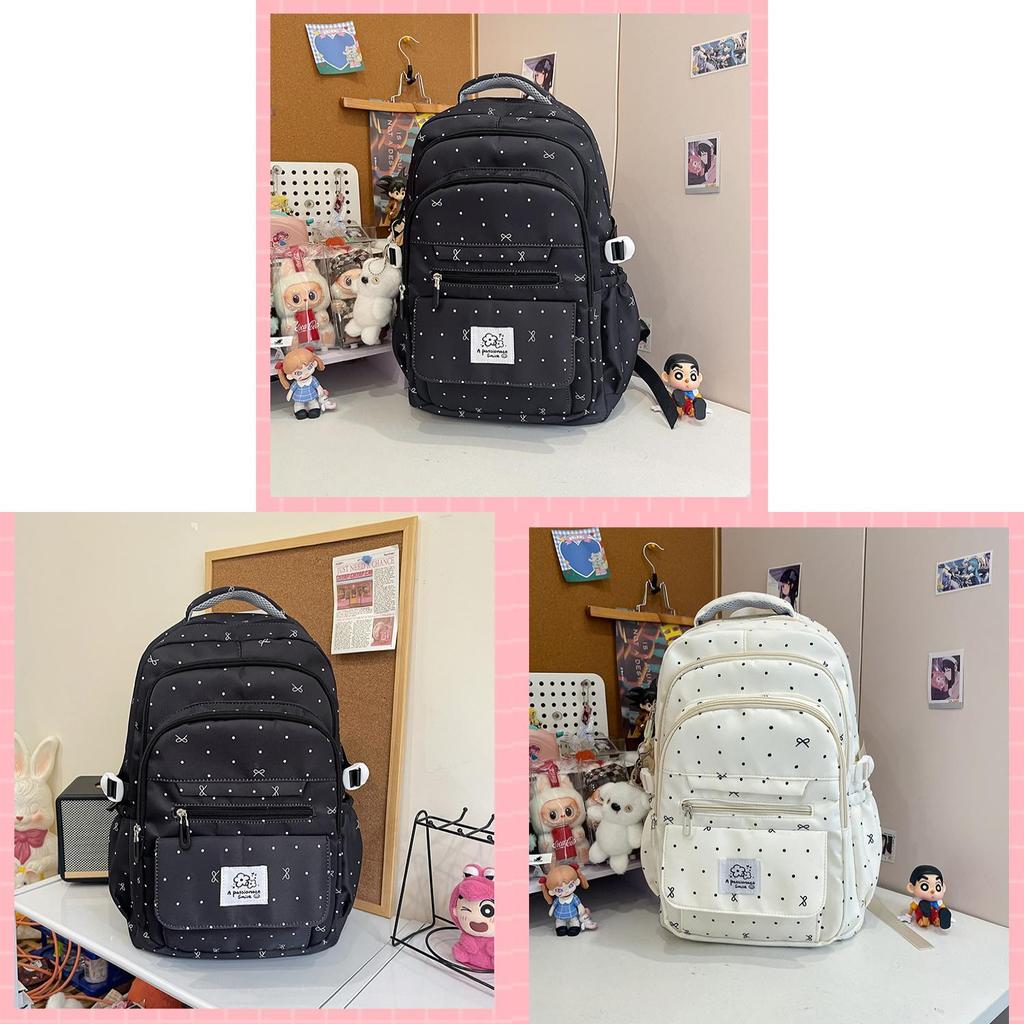 Schulrucksack für Mädchen mit Pünktchen-Schleifen-Design und wasserabweisendem Nylon für den Schulgebrauch