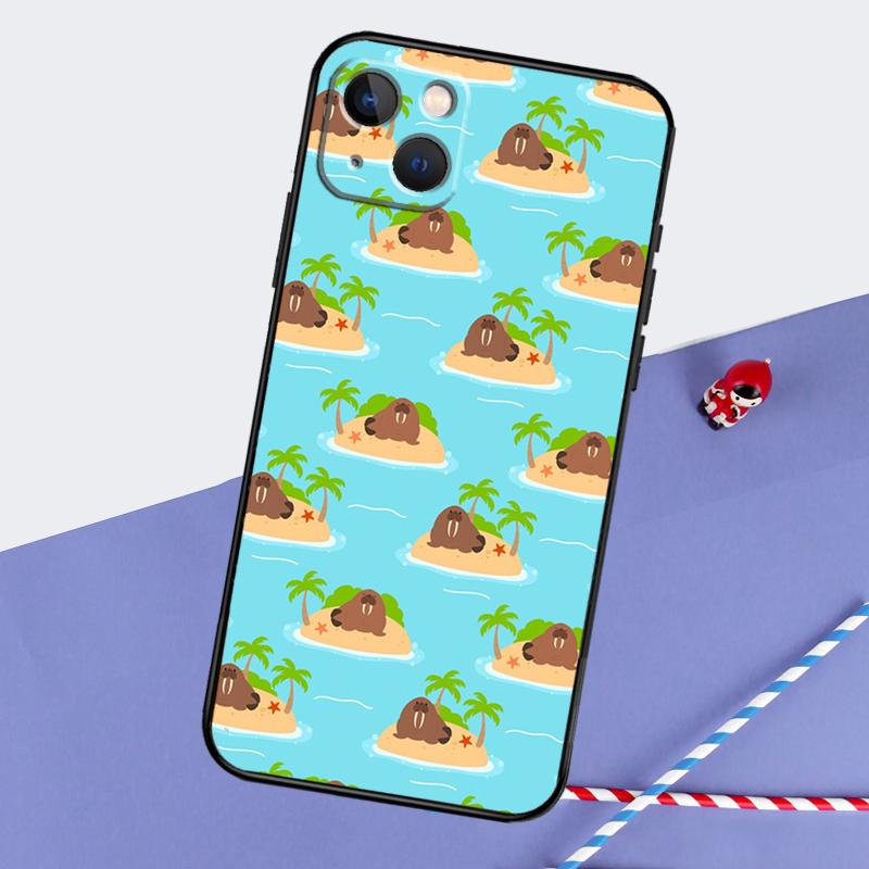 Cute Walrus Phone Case For iPhone 16 15 Pro Max 12 13 Mini 11 14 Pro Max XR 16 15 Plus 16e Cover Coque