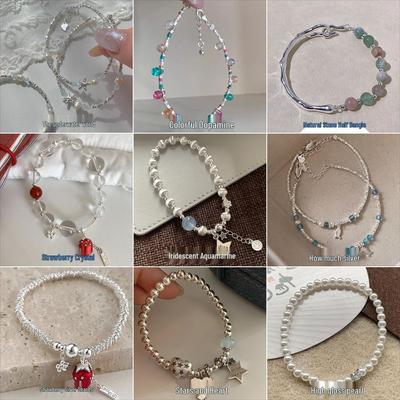 Aquamarine Pearl Bracelet: Korean Minimalist Sterling Silver, Handmade Beaded Design, Versatile Fashion for Women.