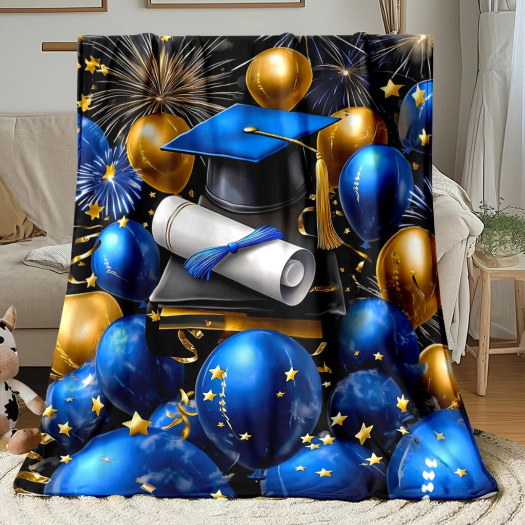 1pc Graduation Cap Balloons in a 2D Flat Design, This Portable Blanket Is Lightweight And Perfect for Use on Sofas, During Travel, Camping,