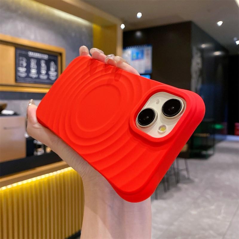 Magnetic Wave Texture Liquid Silicone Case IPhone 16 Pro Max 15 Series Slim Shockproof Pure Color Cover