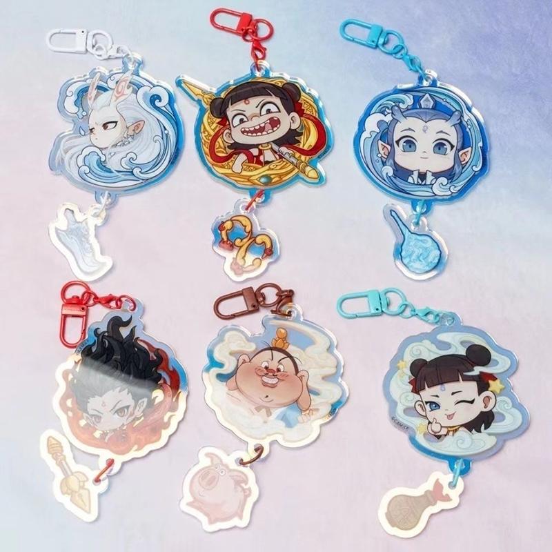 Cute Nezha Star Bell Keychain Nezha Conquers The Dragon King Anime Peripherals Pendant Gift Car Key Ring Bag Decor