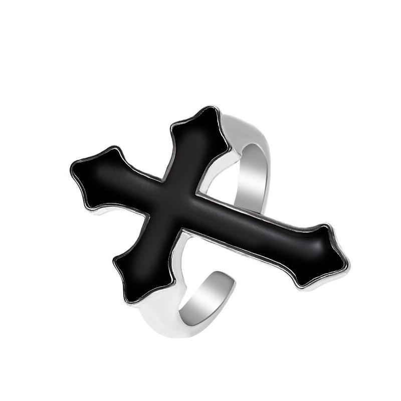 Retro Cross Enamel Open Ring - Trendy Men's Niche Design