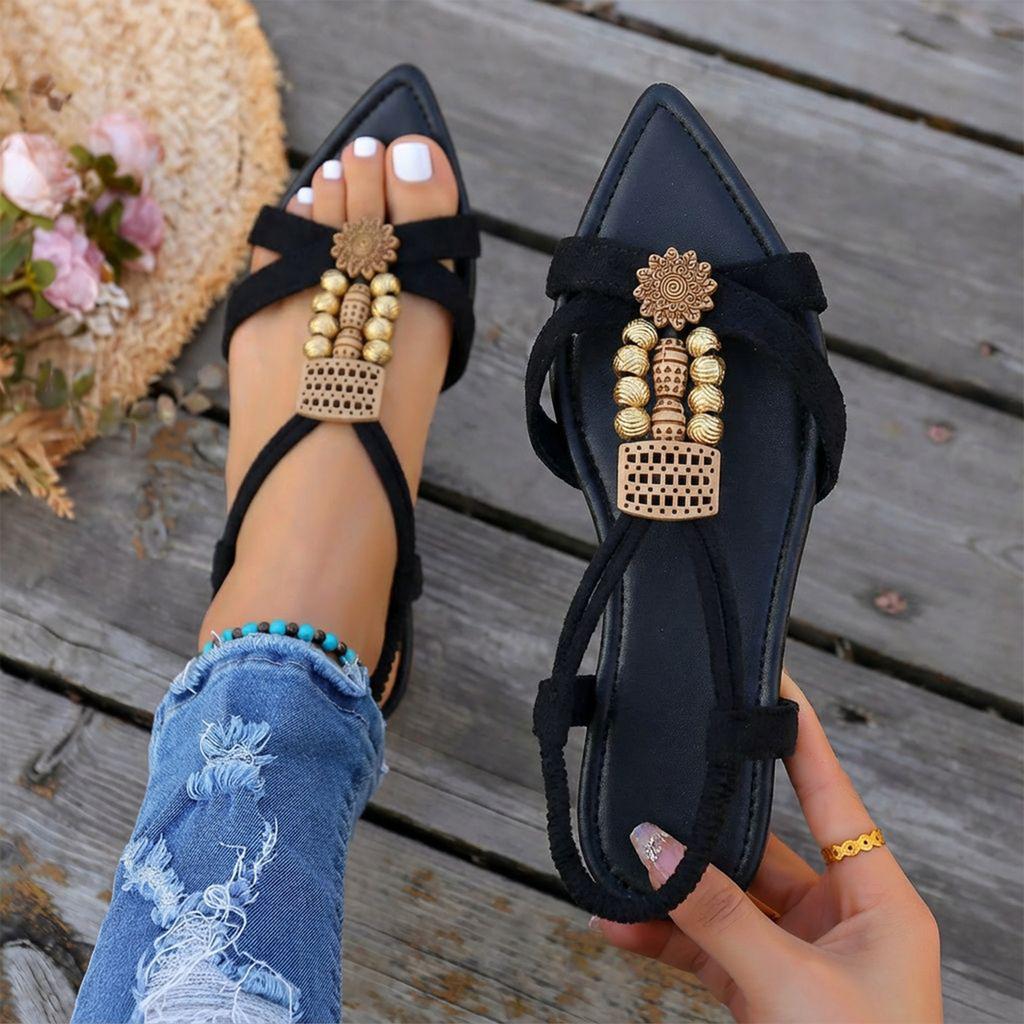 Summer women's casual and comfortable bead flat sandals