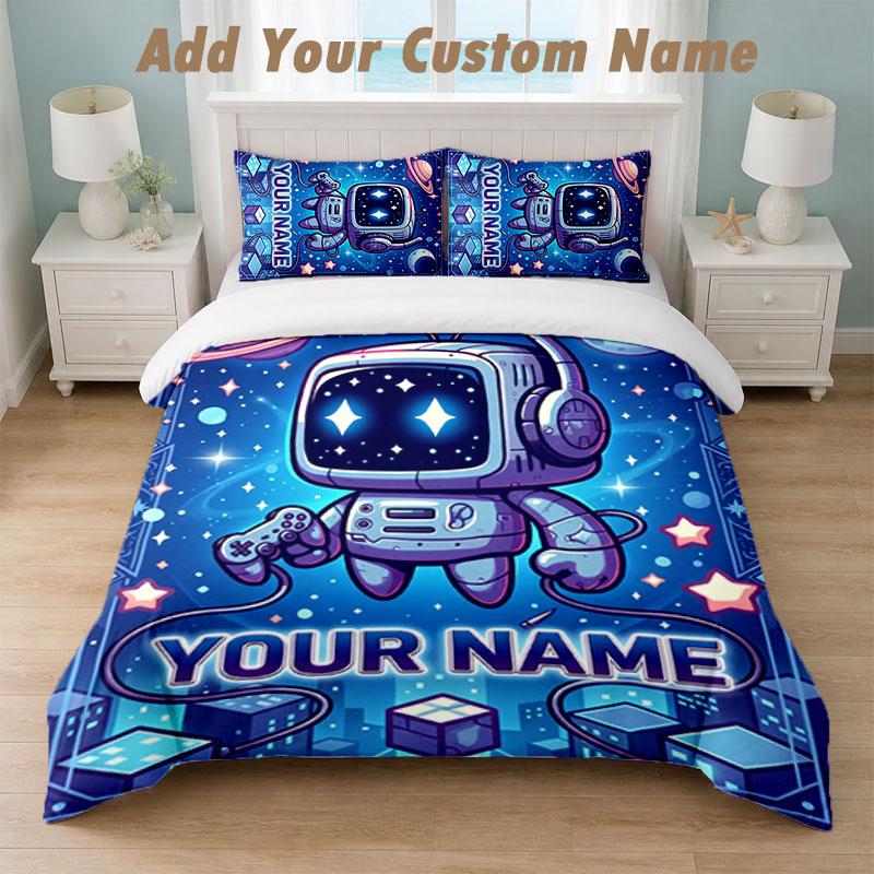 Bedding Set 1 Duvet Cover 2 Pillowcases Astro Bot Print Soft Bed Linen Bedroom Decor