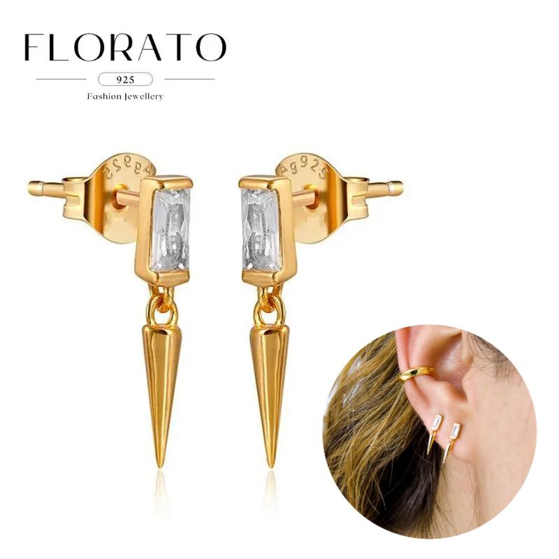 925 Silver Needle Rivet Micropaved Zircon Pendant Hoop Earrings For Women Punk Vintage Earrings Fashion Party Jewelry Gifts