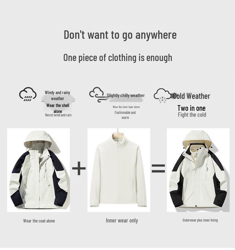 Unisex 3-in-1 Winterjas, Winddicht & Waterdicht, Fleece-gevoerd, Buiten Klimmen, 2-delige Set