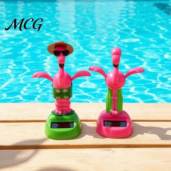 Durable Solar Dashboard Ornament Crane Bobble Head Car Decor, Cute Animal Ornament, Interior Decoration, Creative Home Office Gift Bright Rose