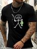 Summer Men's Round Neck Short Sleeve T-Shirt Cartoon Sketches Print Fashion Street Versatile Quick Drying Daily Mens Clothing