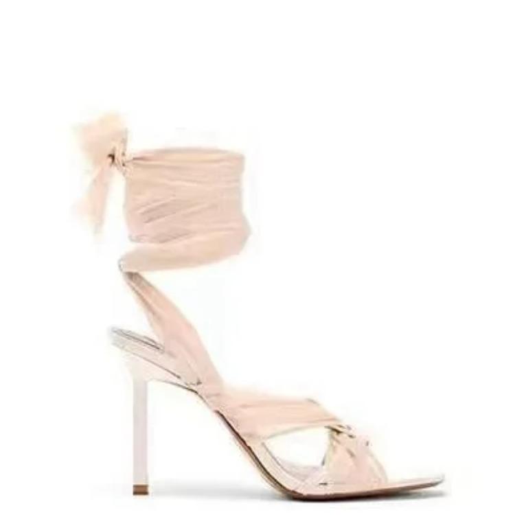 Women Peep Toe Cross-tied Ankle Strap Sandals Lady Stiletto High Heels Banquet Party bohemian umps Shoes summer  Bow leisure