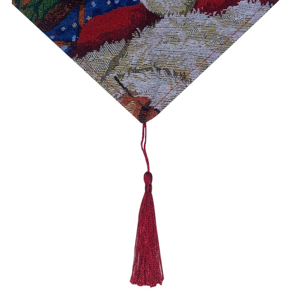 Inyahome Weihnachtsstrumpf Muster Jacquard Tischläufer mit Quasten Tischdecke für Weihnachtsessen Party Heimdekorationen