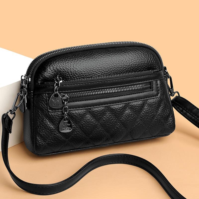 Textured rhombus embroidery thread simple soft leather medium mother small square bag new fashionable versatile shoulder messenger bag