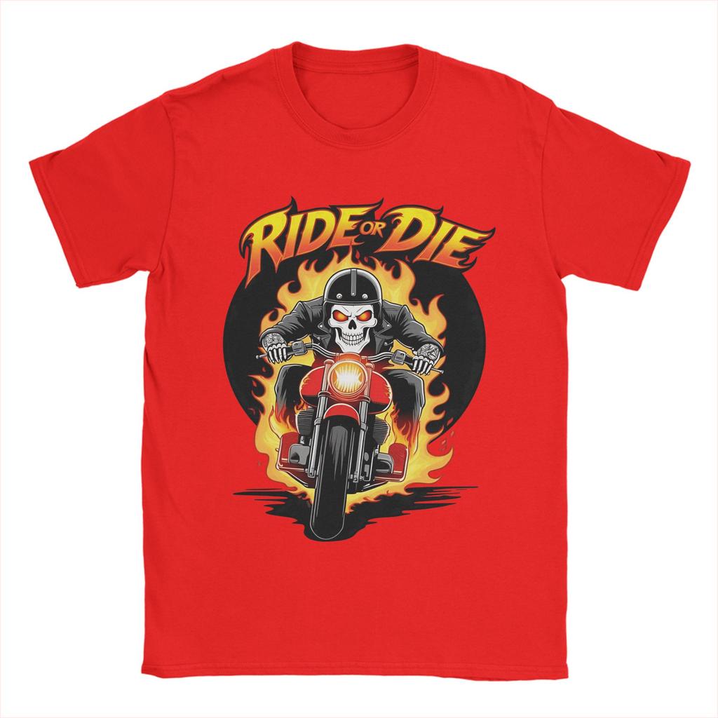 Unisex TShirt Ride or Die Fiery Skull Biker Funny  Cotton Tees Short Sleeve  T Shirt Crew Neck Clothes Gift