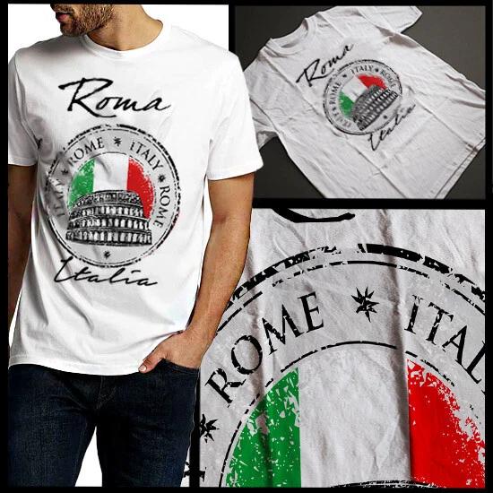 

Roman Colosseum T-Shirt Rome Italy Europe Tourist Vacation Italian Flag Tee L