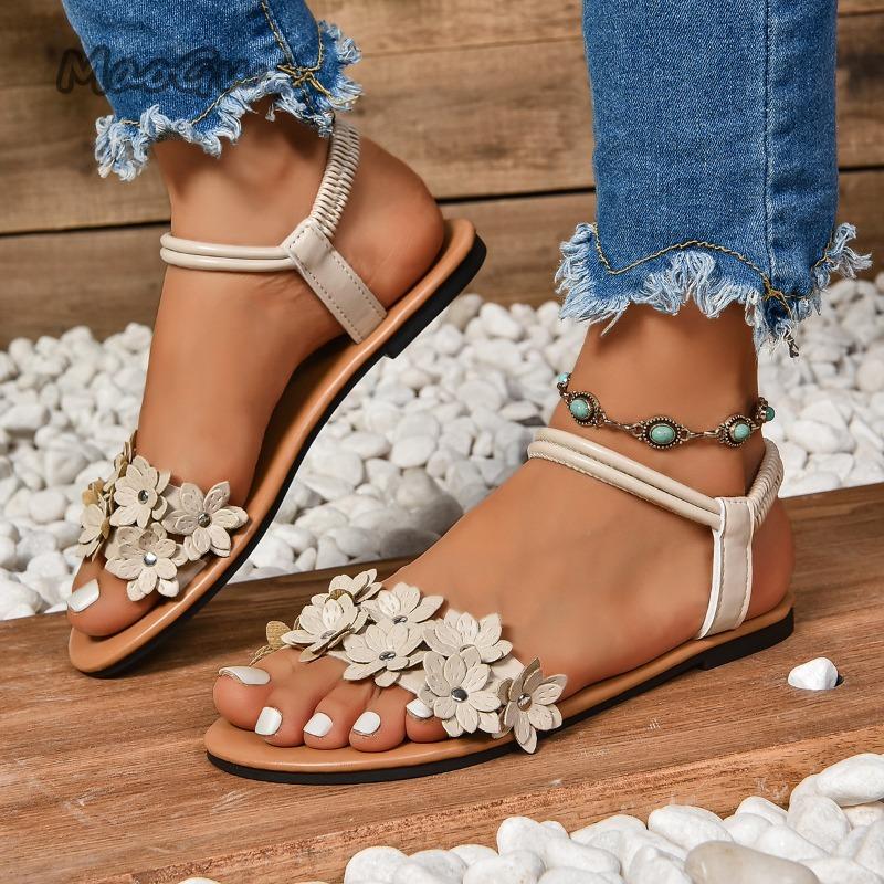 Bohemian Flower Flat Sandals for Women Summer 2025 Lightweight Comfort Beach Shoes Woman Sandalias Mujer Sandale Femme