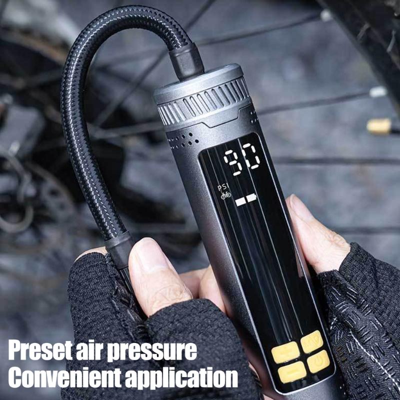 Bike Tire Inflator with Presets Auto Stops and Digital Pressure Screen, USB Rechargeable Mini Pump for Commutes and Trail Ride
