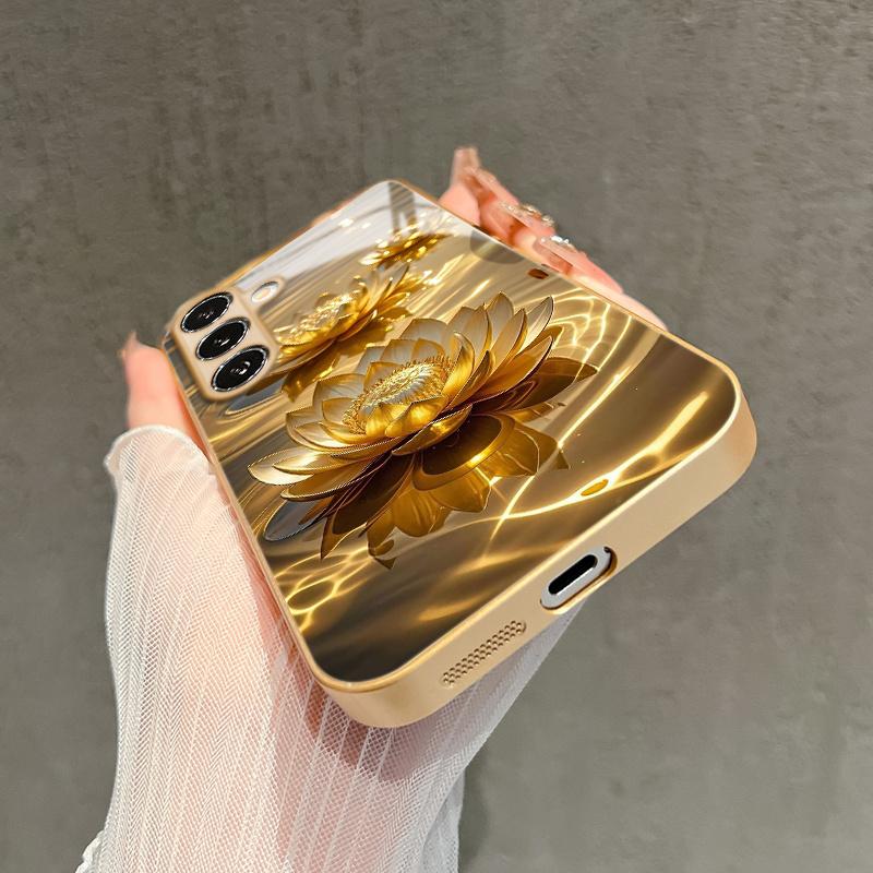 Gorgeous gold lotus patterned glass phone case for Samsung Galaxy S26 S25 S24 S23 S22 S21 S20 fe/plus/Ultra hard case back cover