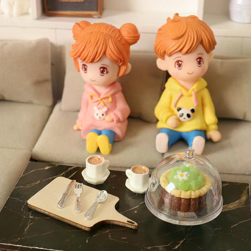 Kitchen Accessories for Dolls House, 1/12 Simulation Coffee Cake Dessert Tray Tableware Set.