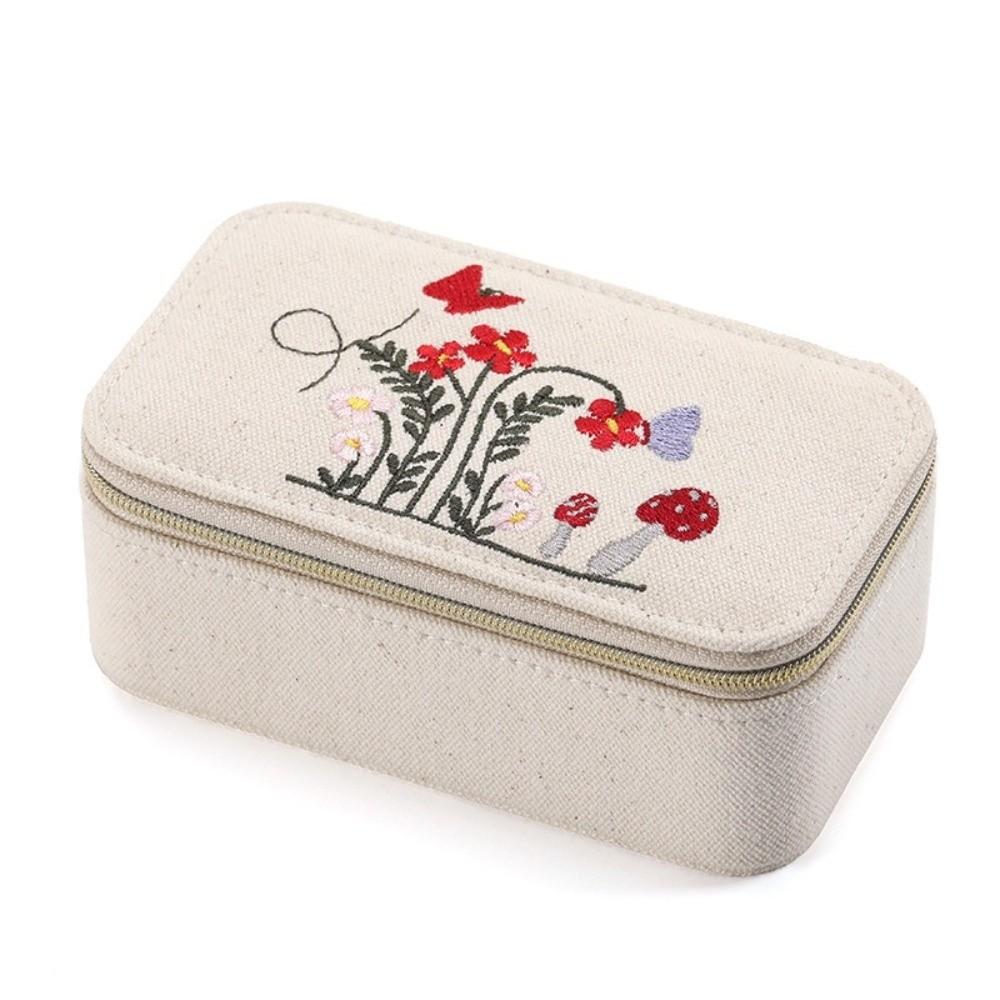 

Beige Jewelry Storage Box Embroidered Earrings Necklace Ring Organizer Jewelry Display Case 04