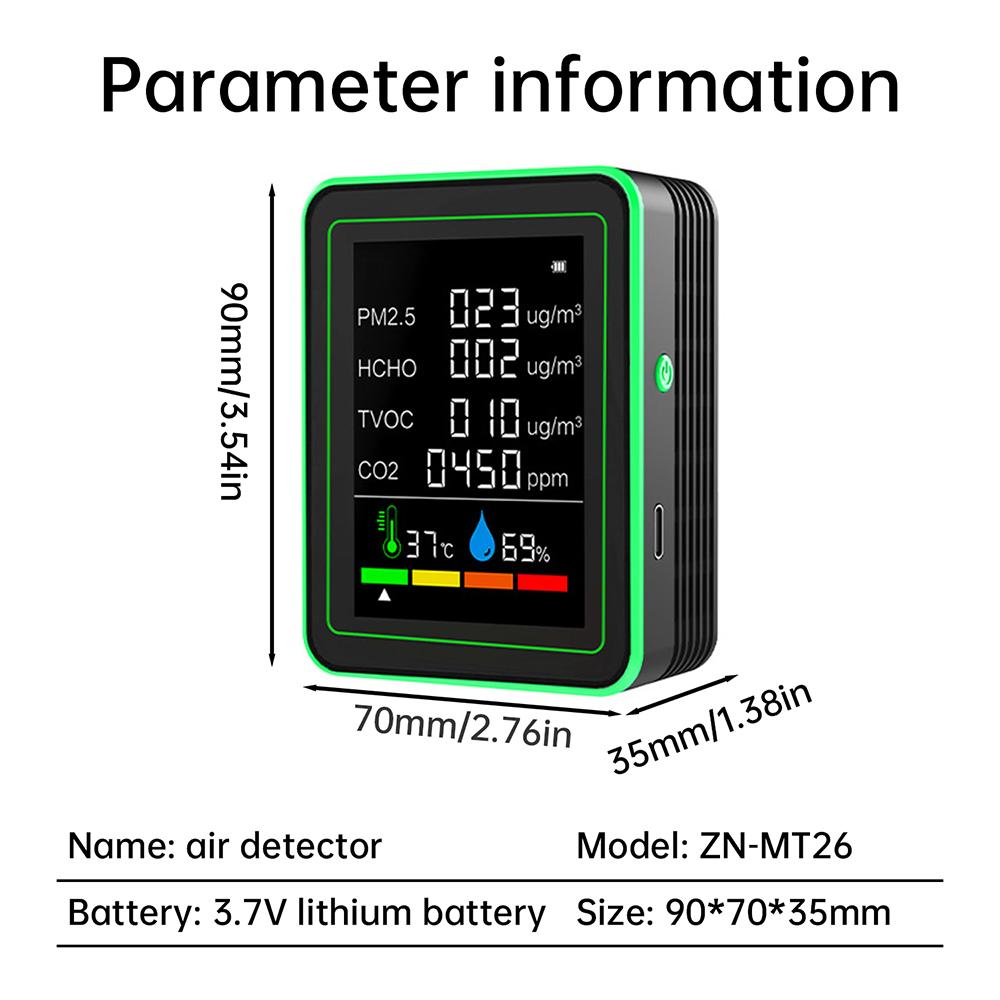 6-in-1 Kohlendioxid-Detektor Formaldehyd-Erkennung TVOC PM2.5 Temperatur Luftfeuchtigkeit CO22 Luftqualitätsmonitor
