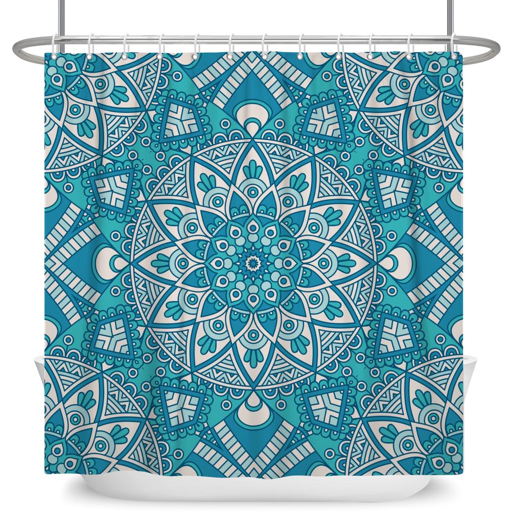 Mandala Kwiaty Wodoodporna Zasłona Prysznicowa Tkanina Poliestrowa Styl Boho Dekoracja Domowa Łazienkowa Zasłona na Wannę z 12 Haczykami