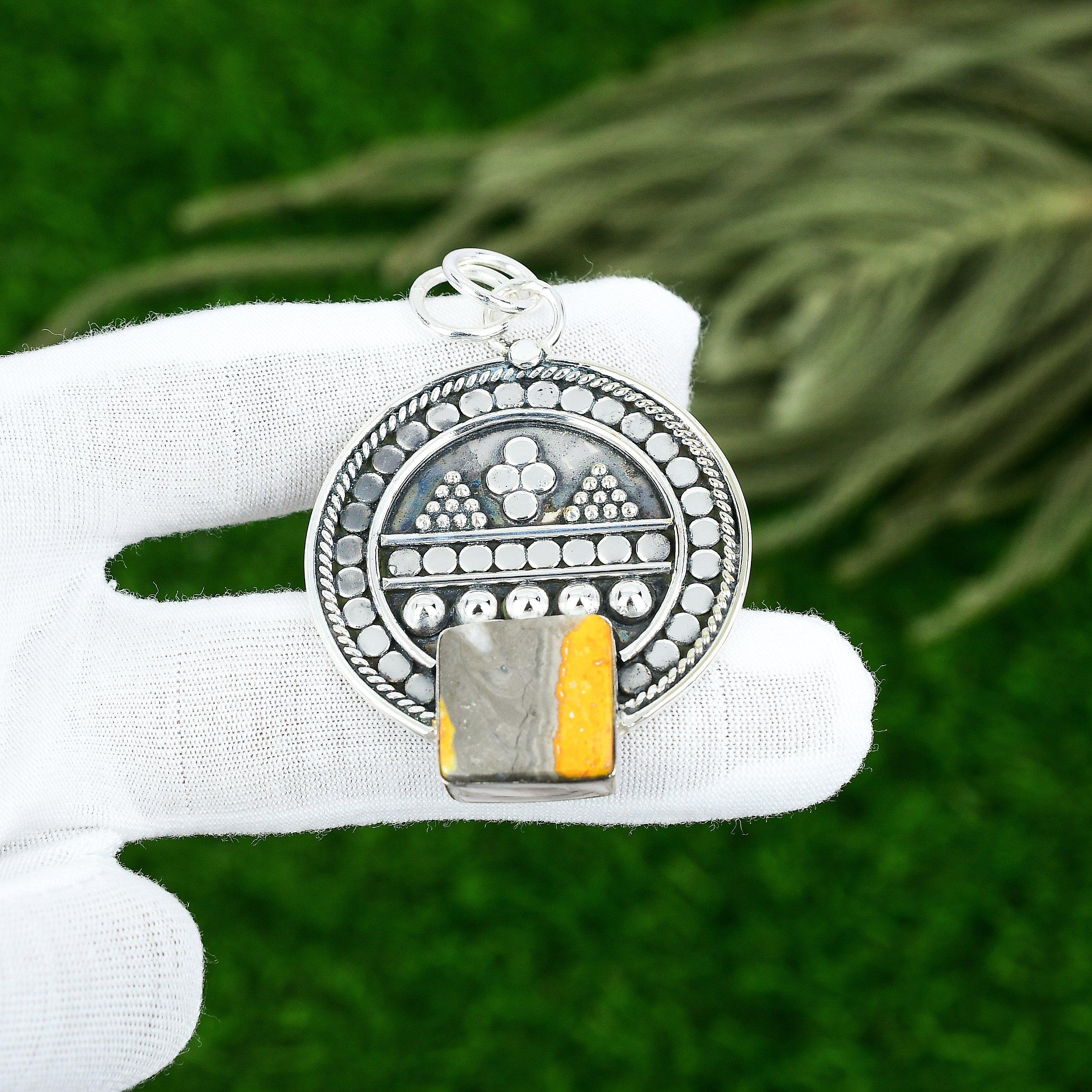 

925 Sterling Silver Square Bumble Bee Jasper Gemstone Birthday Bezel New Pendant